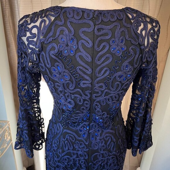 NWT JS Collections Royal Blue/Black Bell Sleeve Soutache Cocktail Dress, Size 2 - Picture 12 of 16